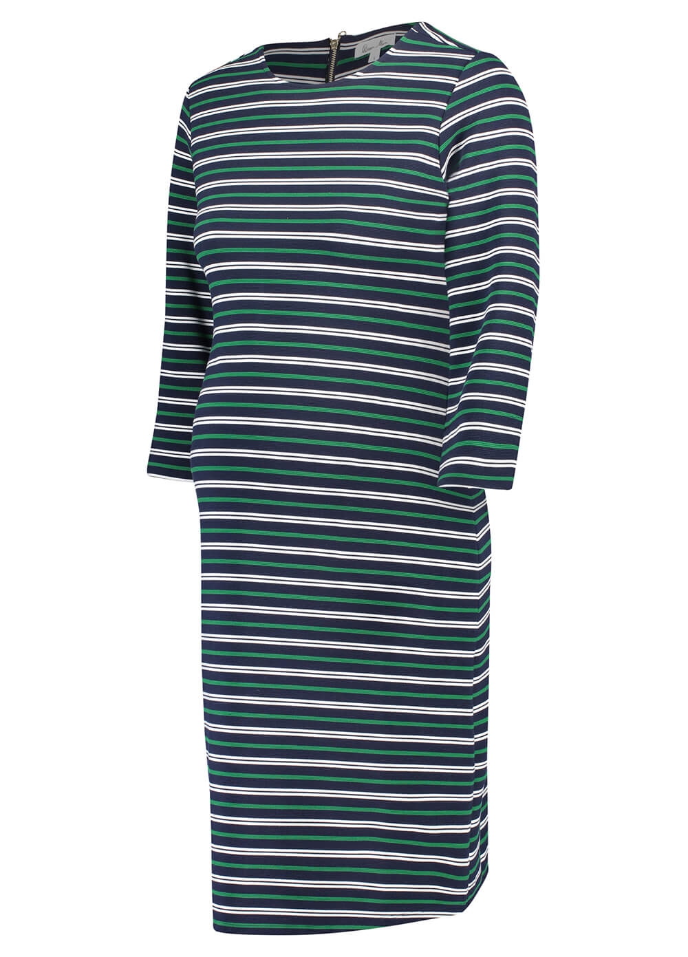 Sky Captain Maternity Shift Dress in Green Stripes by Queen mum