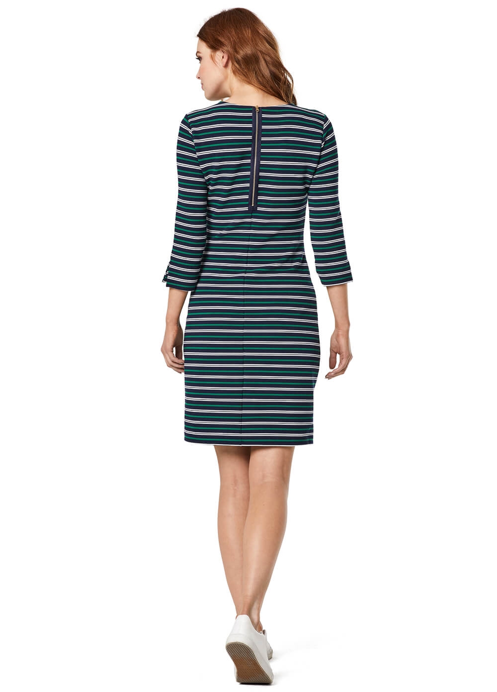 Sky Captain Maternity Shift Dress in Green Stripes by Queen mum