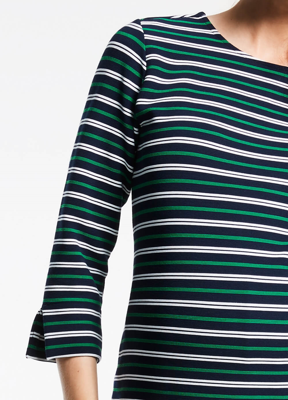 Sky Captain Maternity Shift Dress in Green Stripes by Queen mum