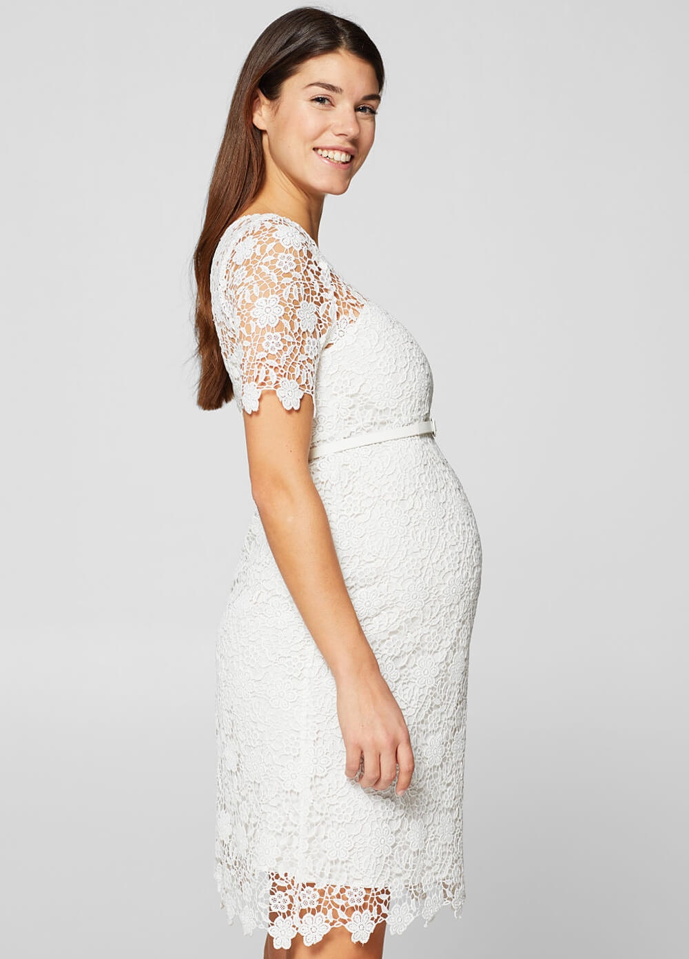 Esprit White Lace Occasion Maternity Dress w Belt | Queen Bee