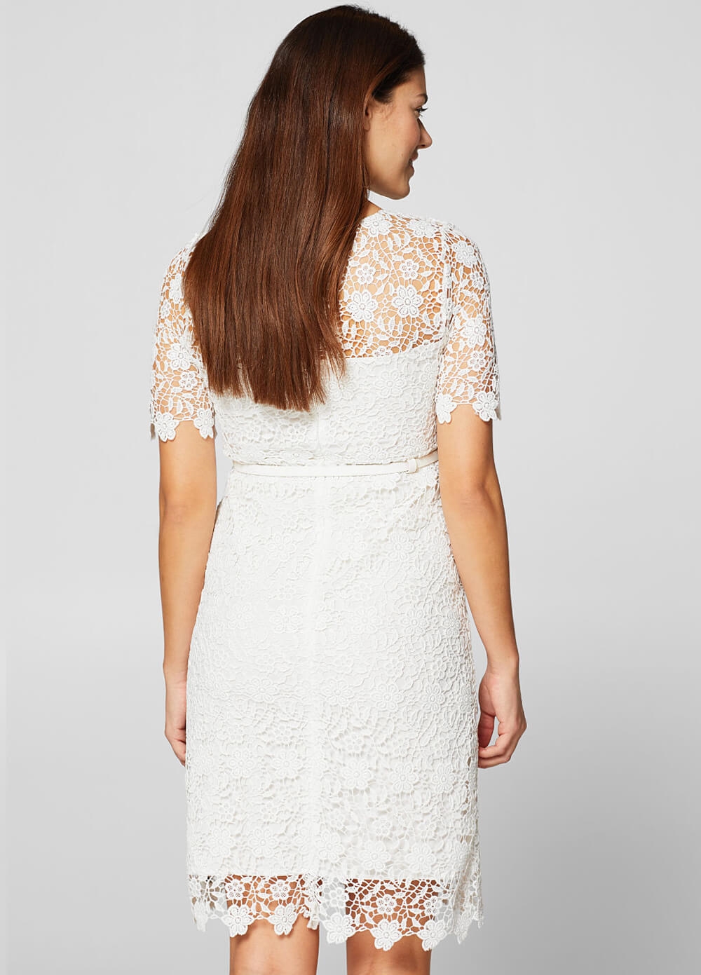Esprit White Lace Occasion Maternity Dress w Belt | Queen Bee