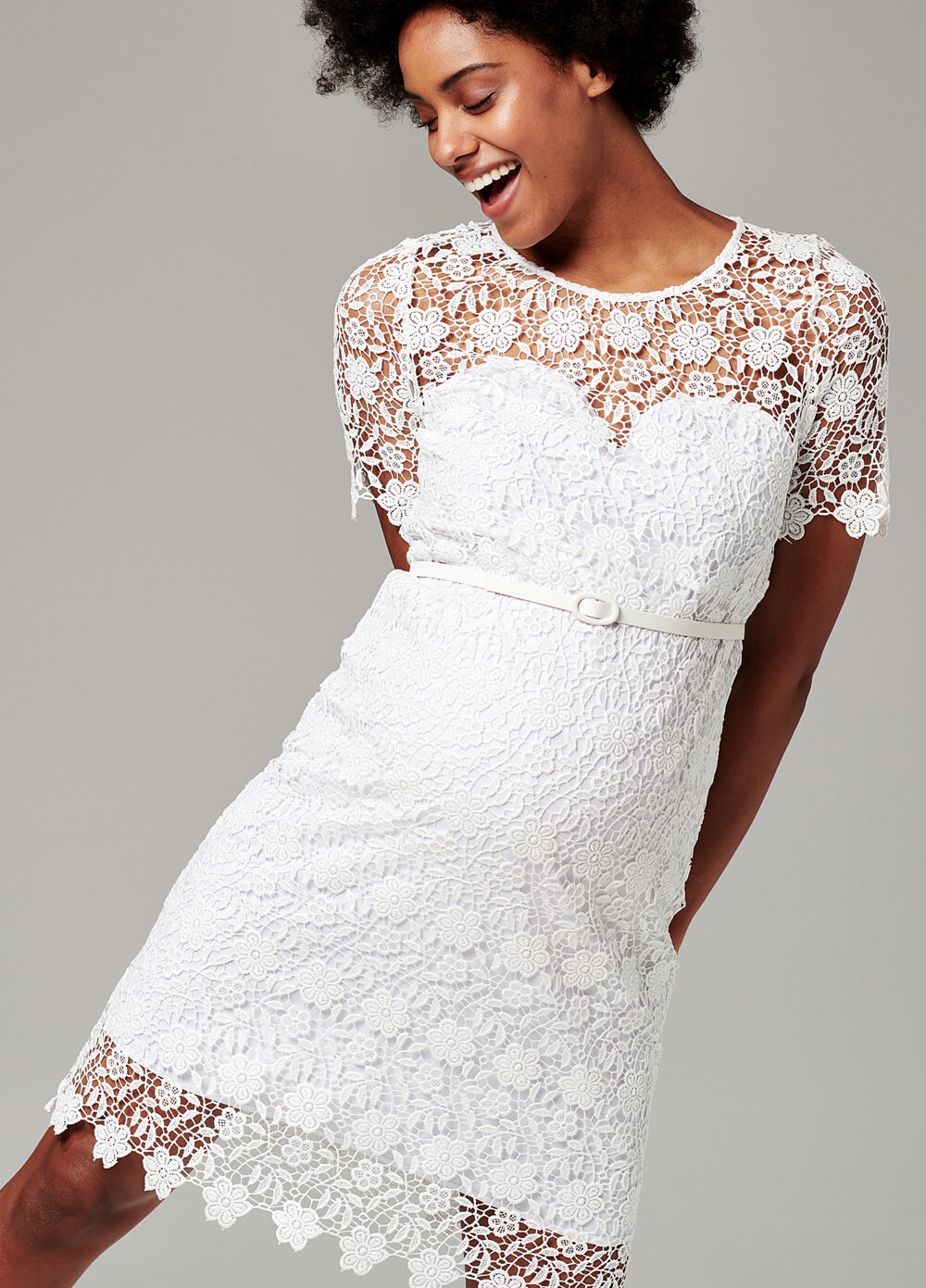 Esprit White Lace Occasion Maternity Dress w Belt | Queen Bee