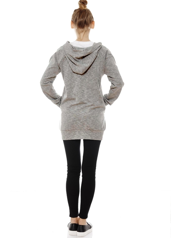 Jessica Zip Front Hooded Maternity Sweatshirt in Grey by Imanimo