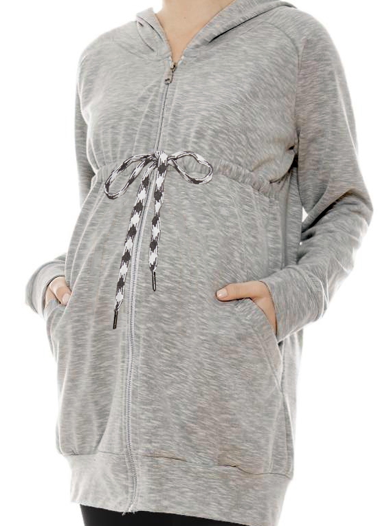 Jessica Zip Front Hooded Maternity Sweatshirt in Grey by Imanimo