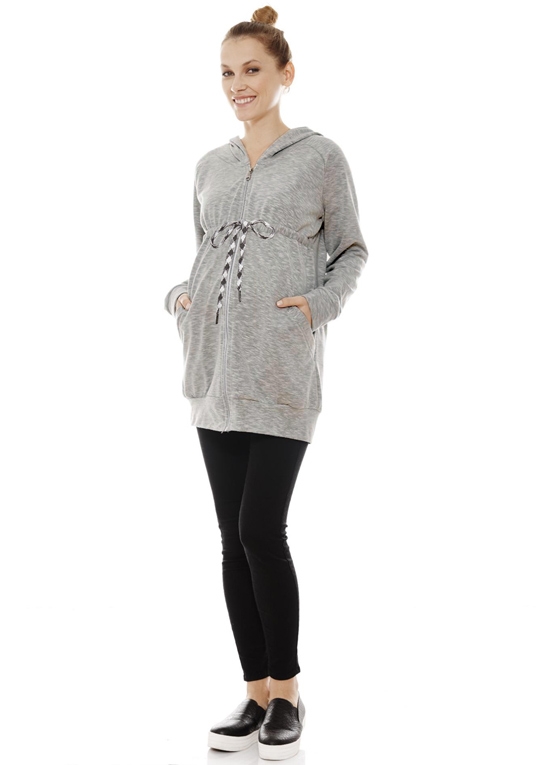 Jessica Zip Front Hooded Maternity Sweatshirt in Grey by Imanimo