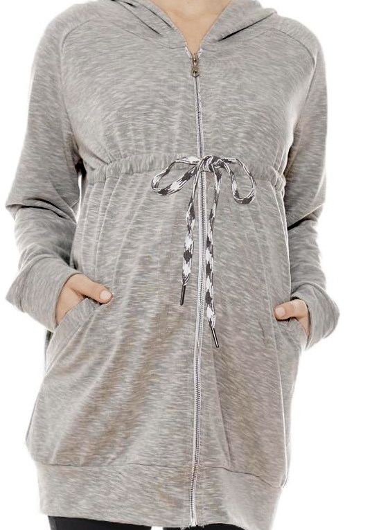 Jessica Zip Front Hooded Maternity Sweatshirt in Grey by Imanimo