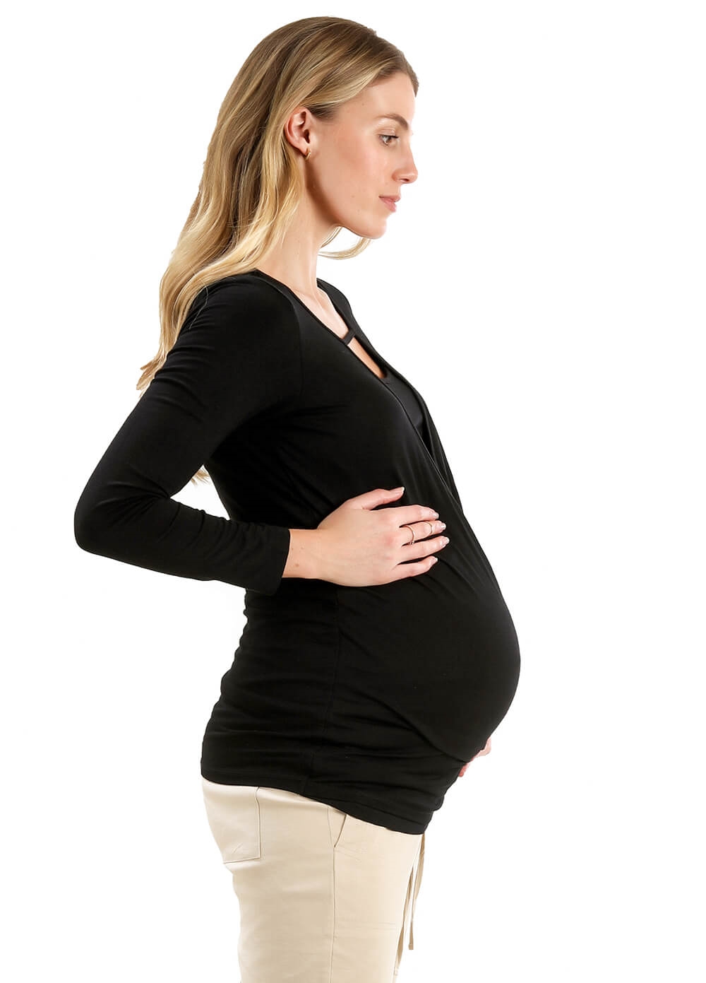 Floressa Kamille Keyhole Maternity Nursing Top in Black | Queen Bee