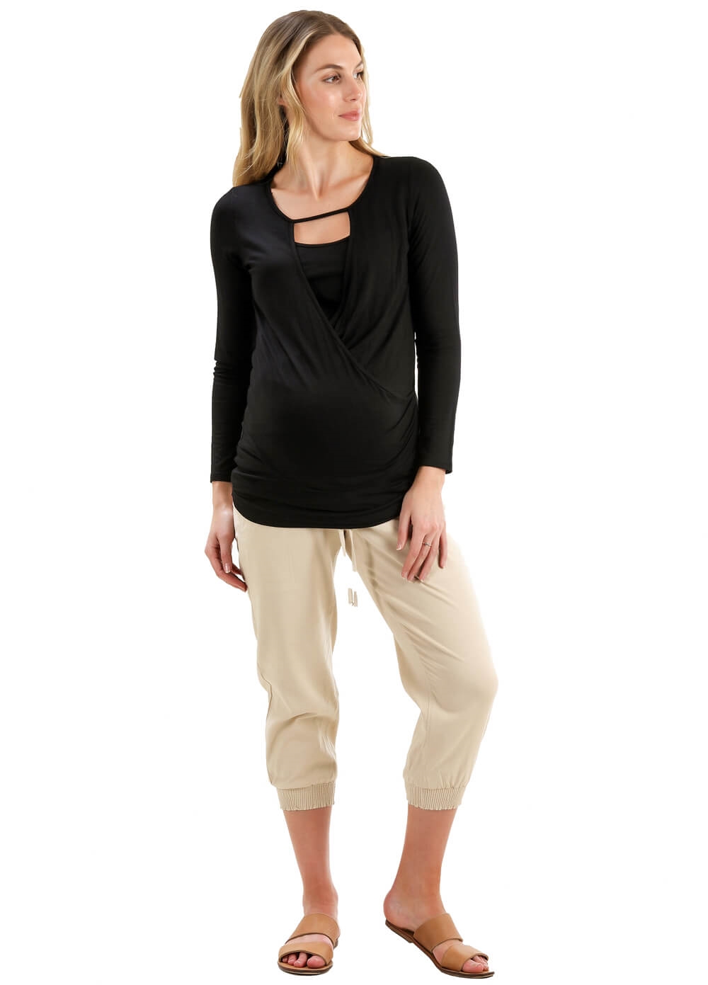 Floressa Kamille Keyhole Maternity Nursing Top in Black | Queen Bee