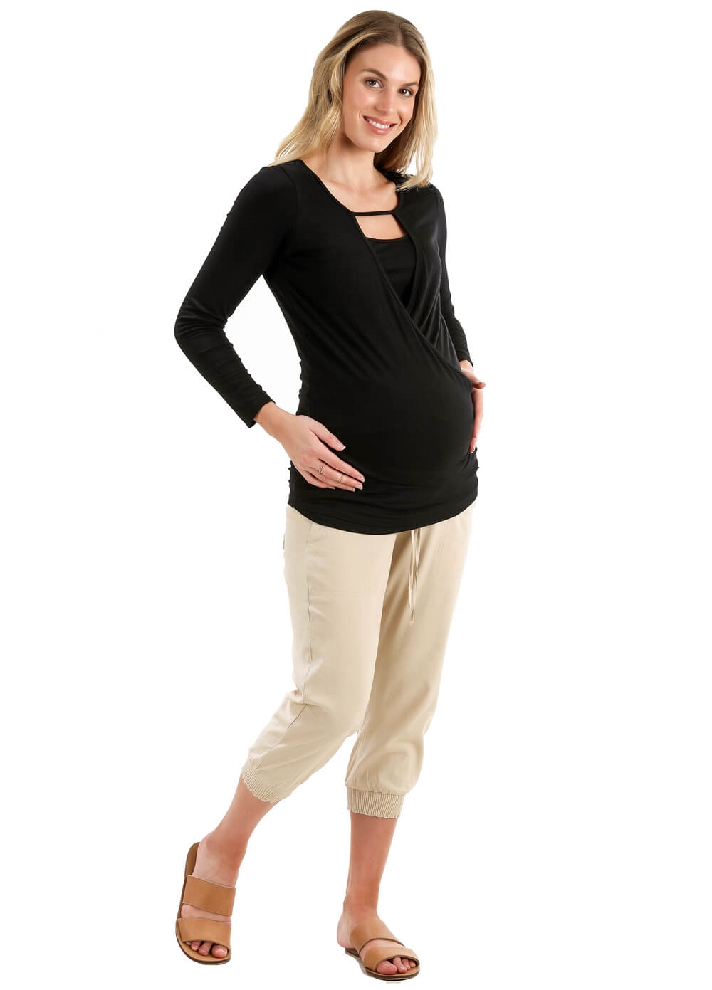 Floressa Kamille Keyhole Maternity Nursing Top in Black | Queen Bee