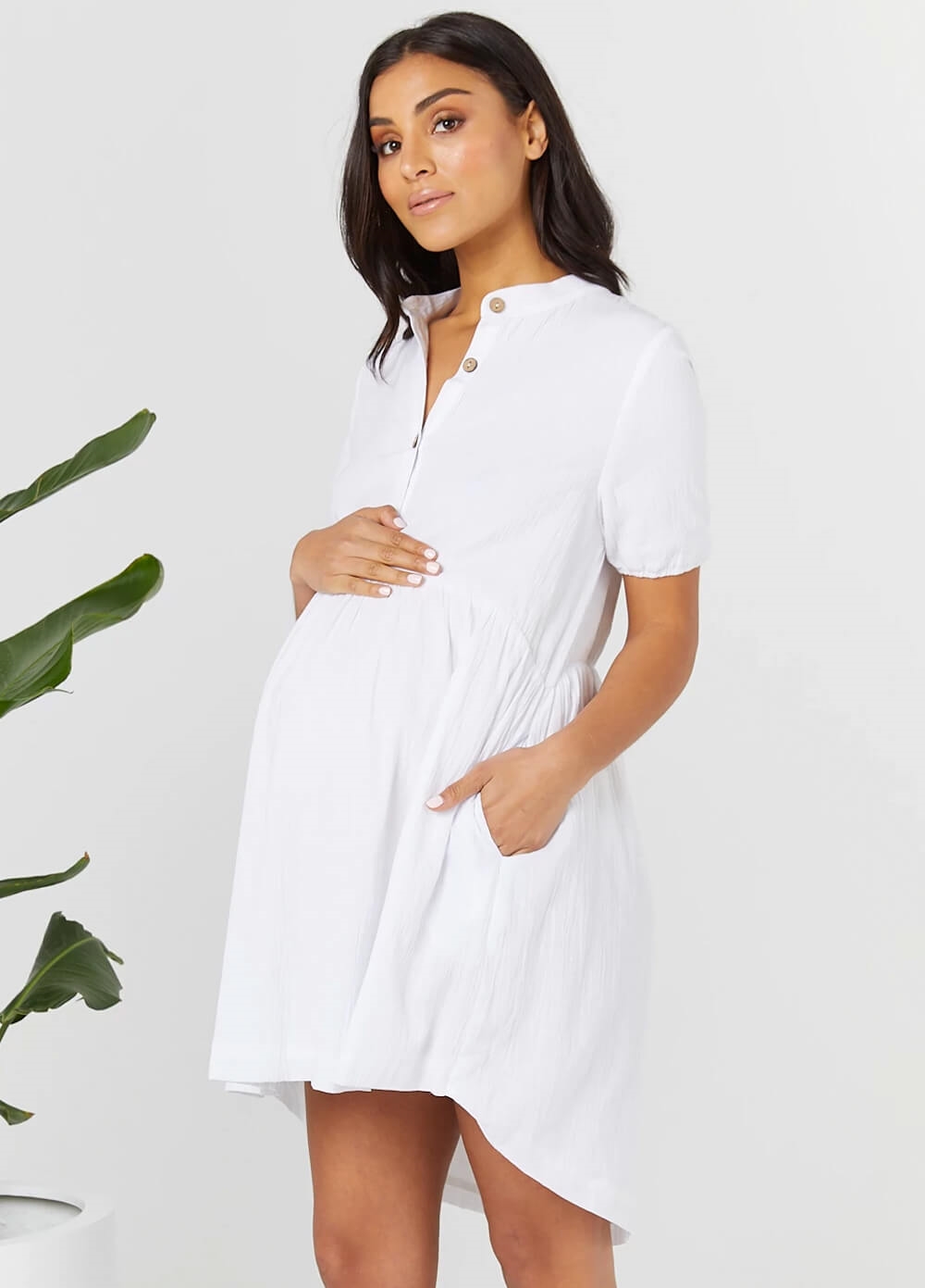 Legoe Santorini Pregnancy & Feeding Dress in White | Queen Bee
