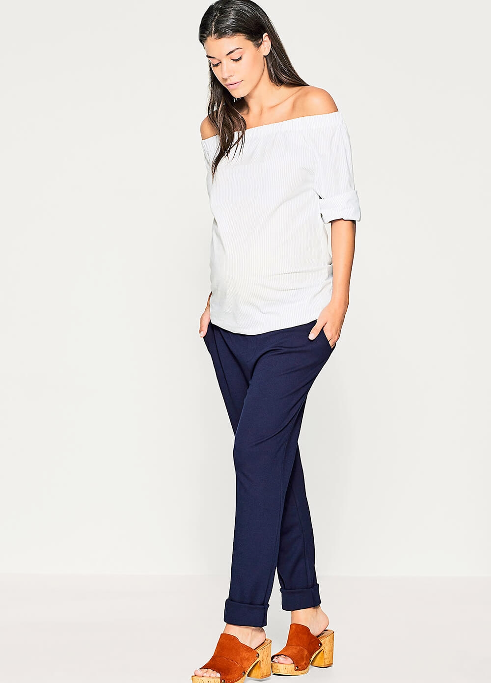 Off Shoulder Pinstriped Maternity Blouse by Esprit