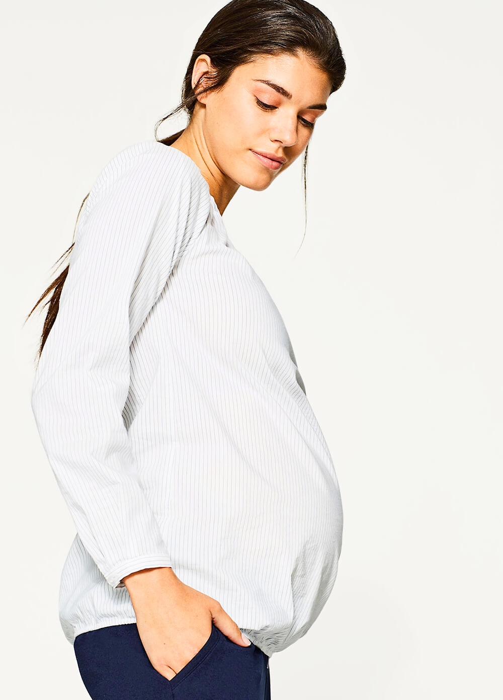 Off Shoulder Pinstriped Maternity Blouse by Esprit