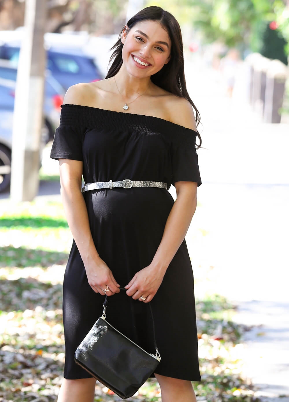 Midnight Tobiah Off The Shoulder Maternity Dress by Trimester Clothing