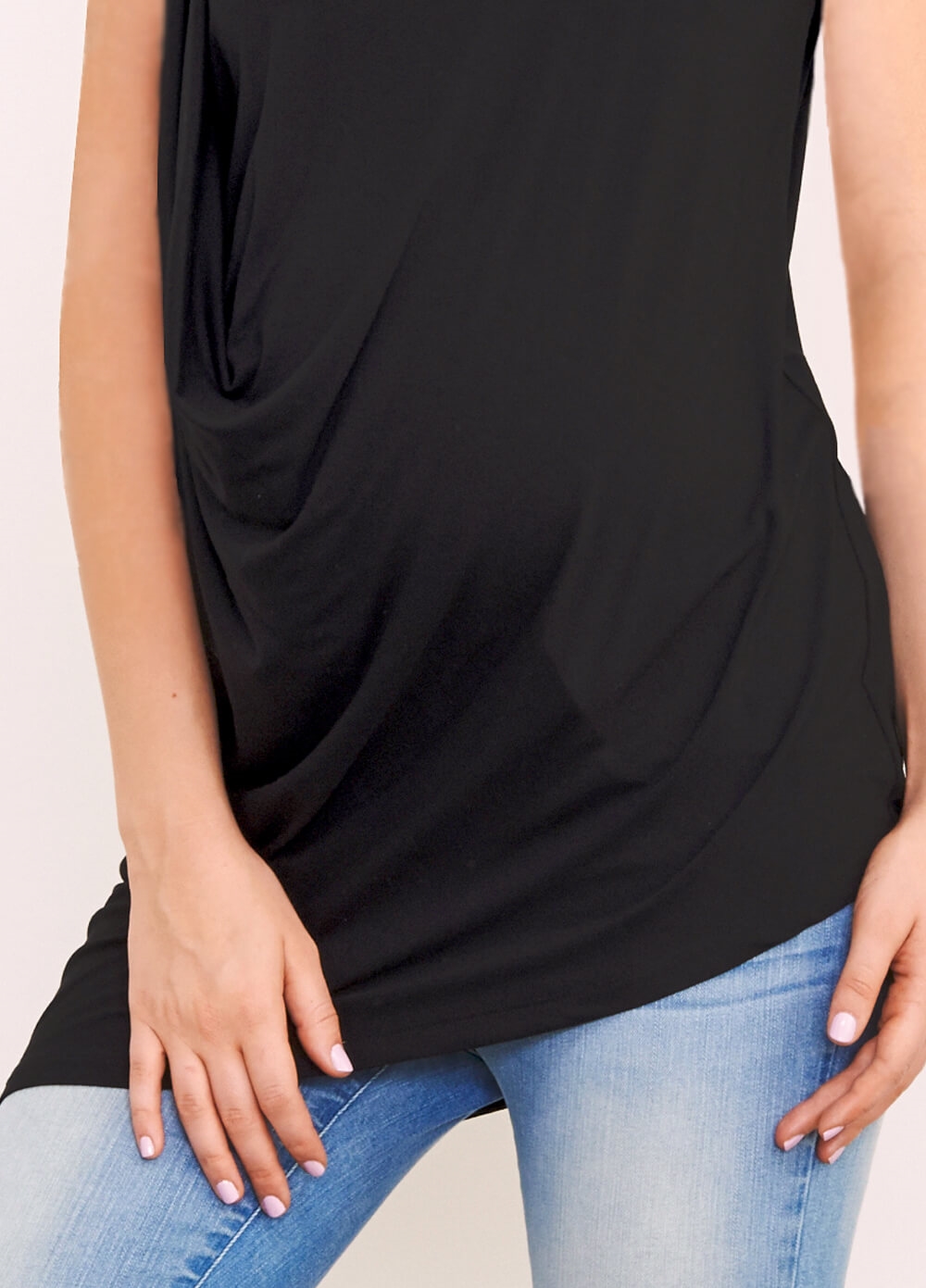 Shoulder Pleat Maternity Tee in Black by Maternal America 
