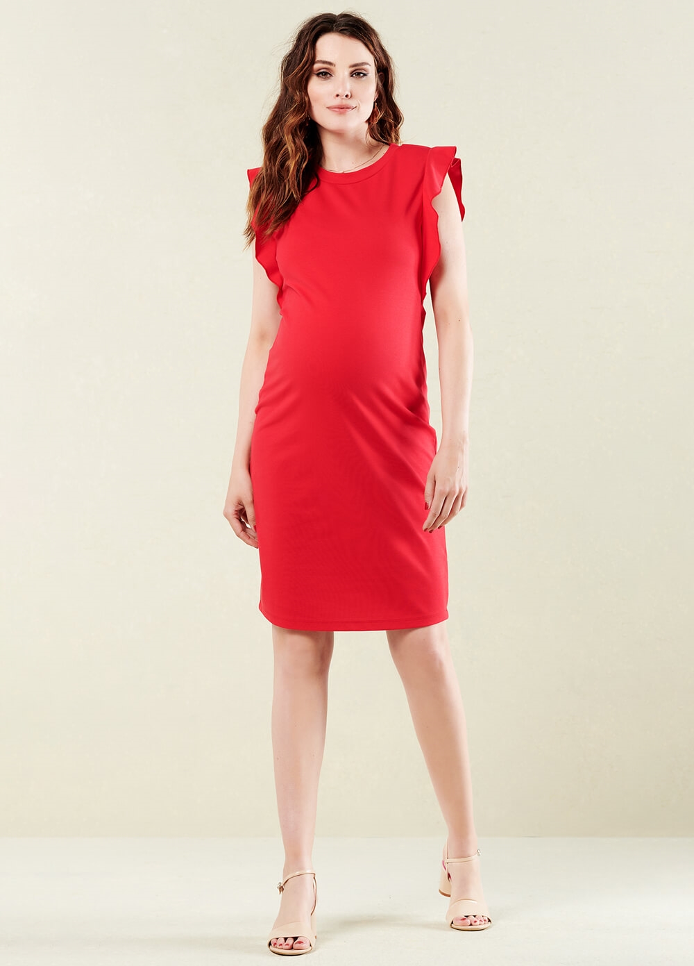 Noppies - Crimson Red Ruffle Sleeve Maternity Dress | Queen Bee