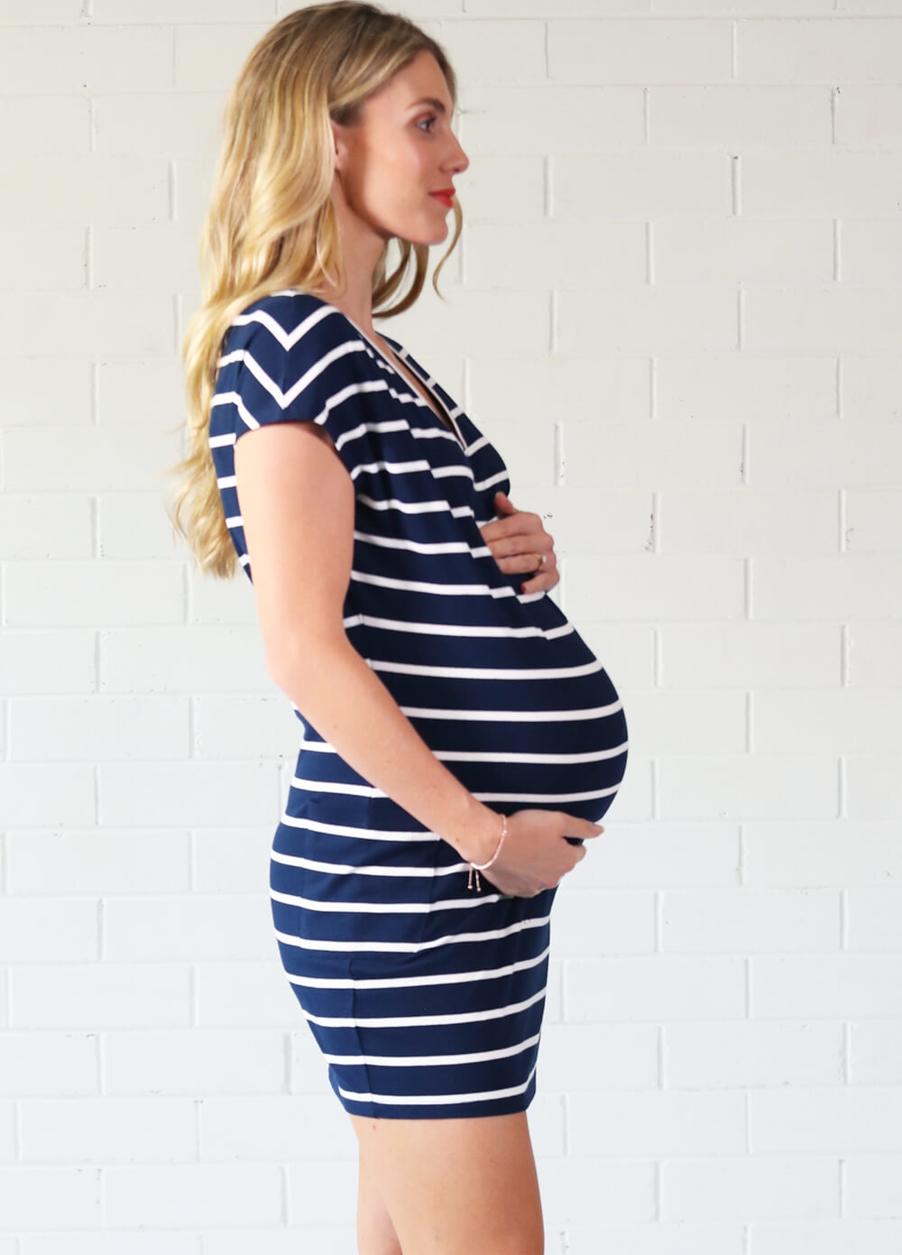 Zara Pocket Maternity Dress in Navy Blue Stripes by Trimester