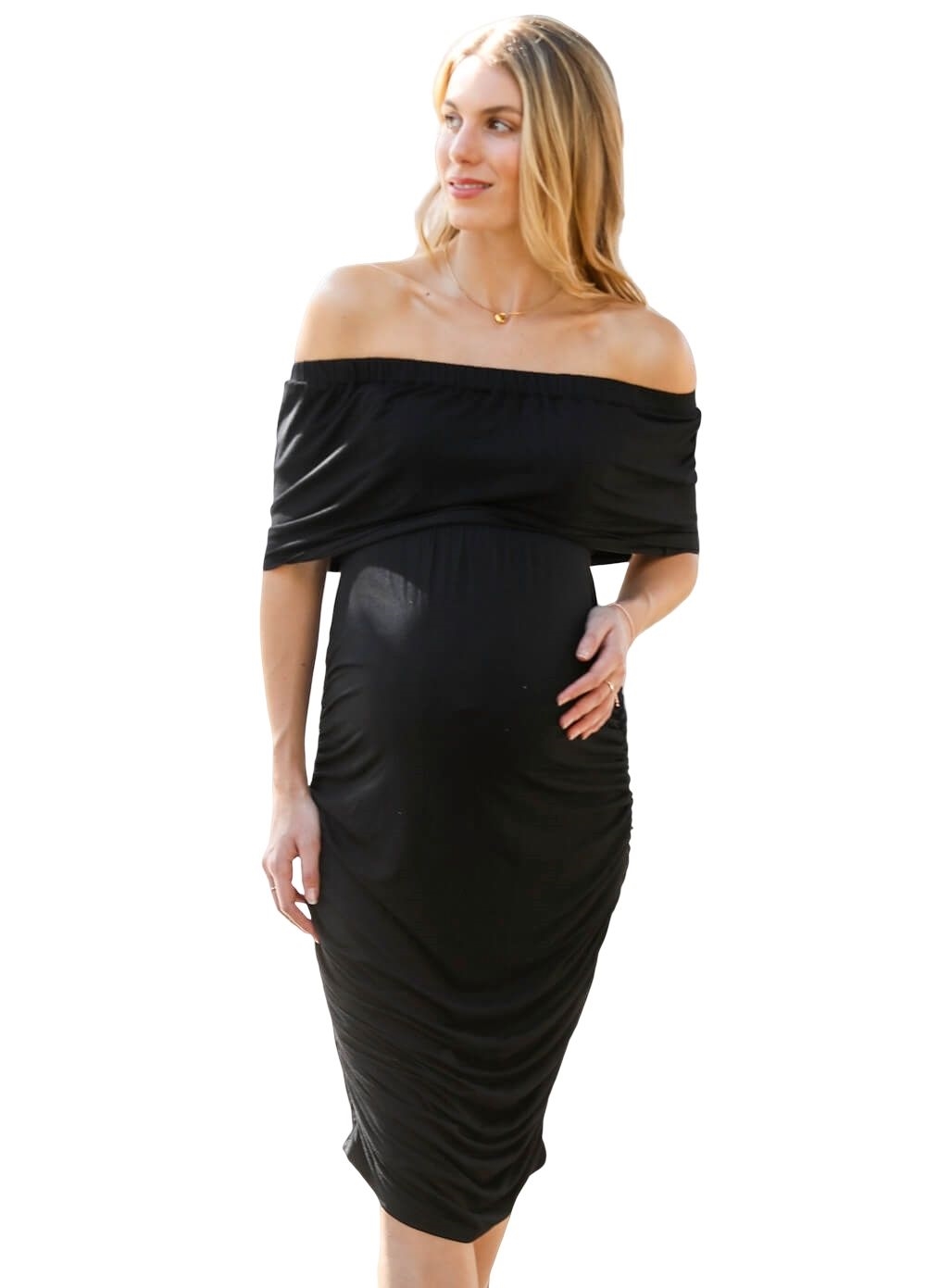 Floressa - Kaia Ruched Off Shoulder Maternity Dress | Queen Bee