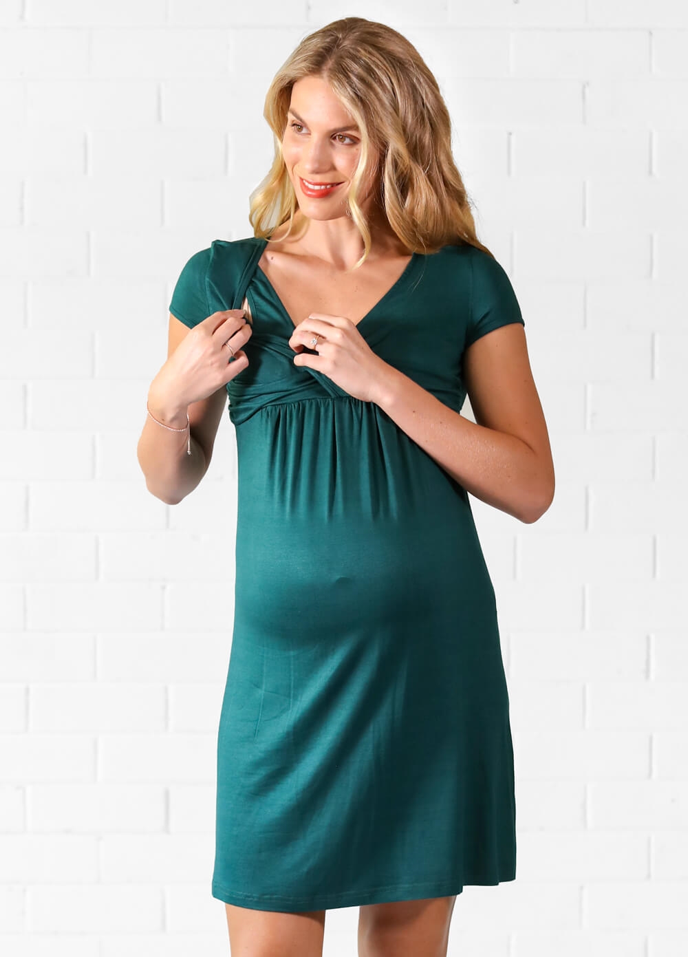 Lait & Co - Baptiste Maternity Nursing Dress in Green | Queen Bee