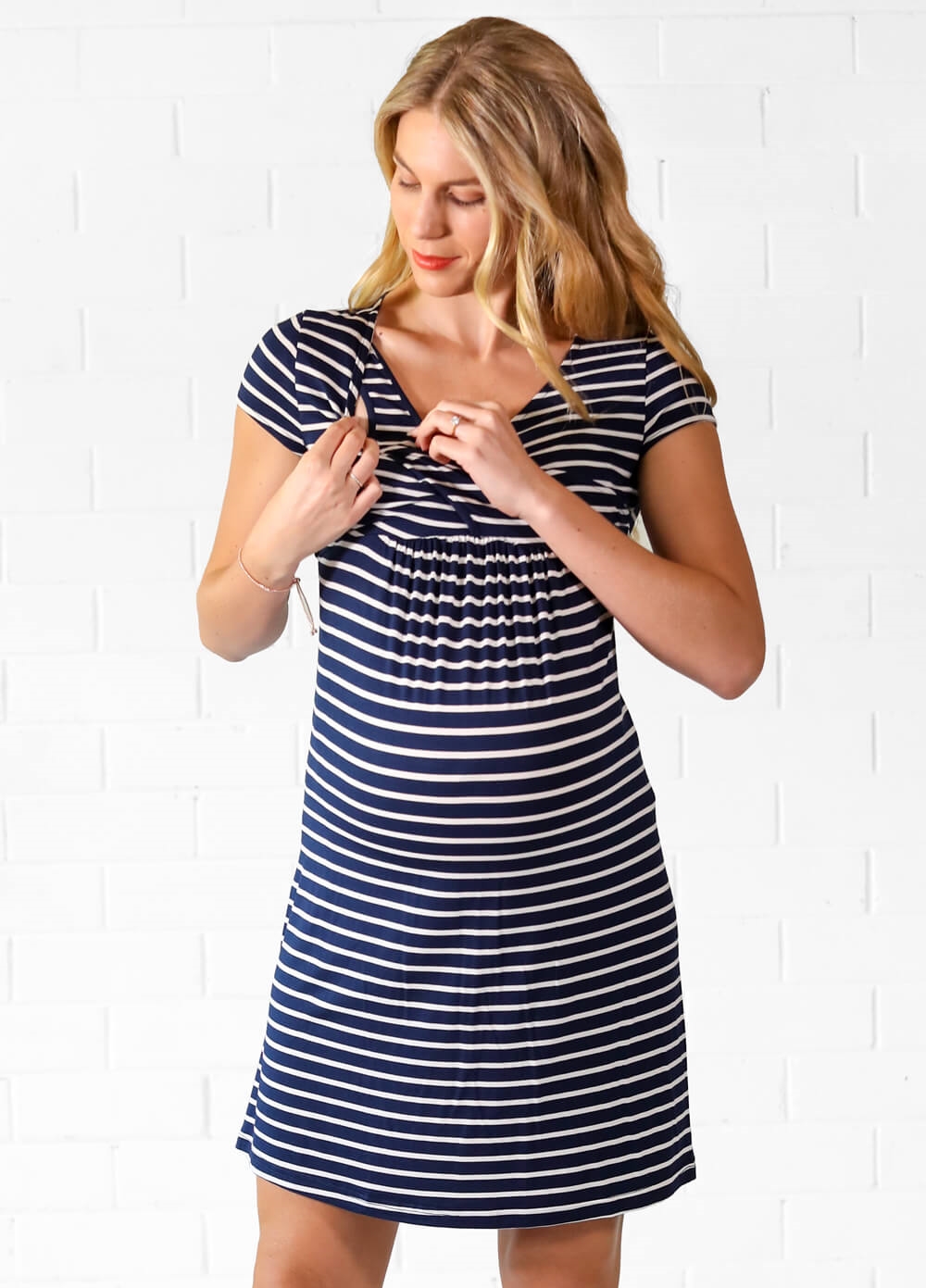 Lait & Co - Baptiste Maternity Nursing Dress - Navy Stripe | Queen Bee