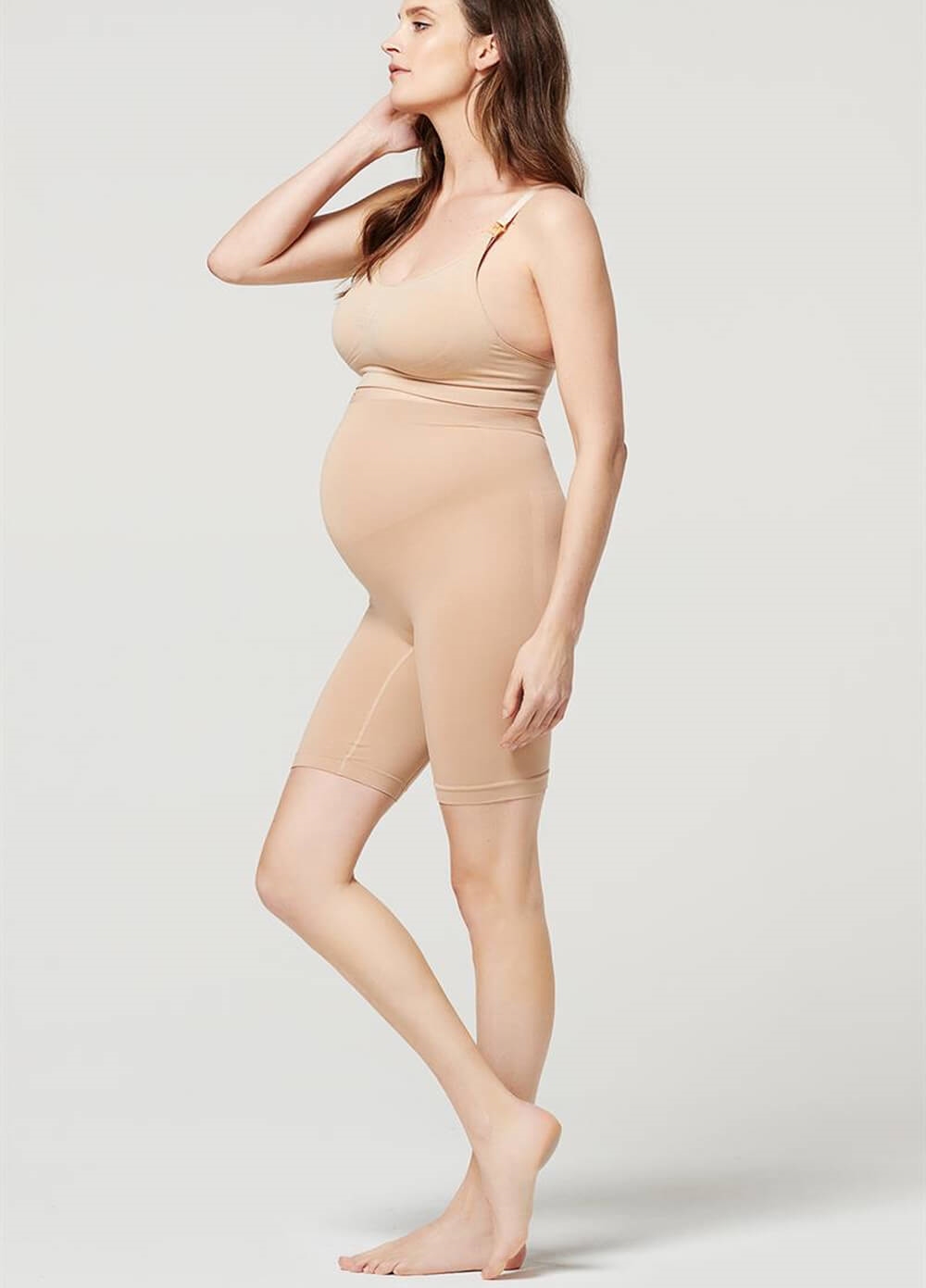 Herzmutter Maternity Slip Pregnancy Leggings with Long Leg Beige-Black 5500 Supporting Seamless Overbump Shorts Perfect for Pregnancy 