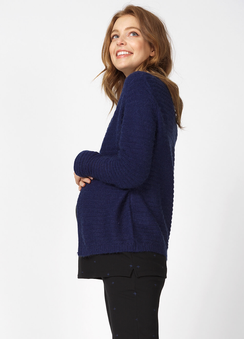 Queen mum - Textured Maternity Knit Cardigan in Blue | Queen Bee