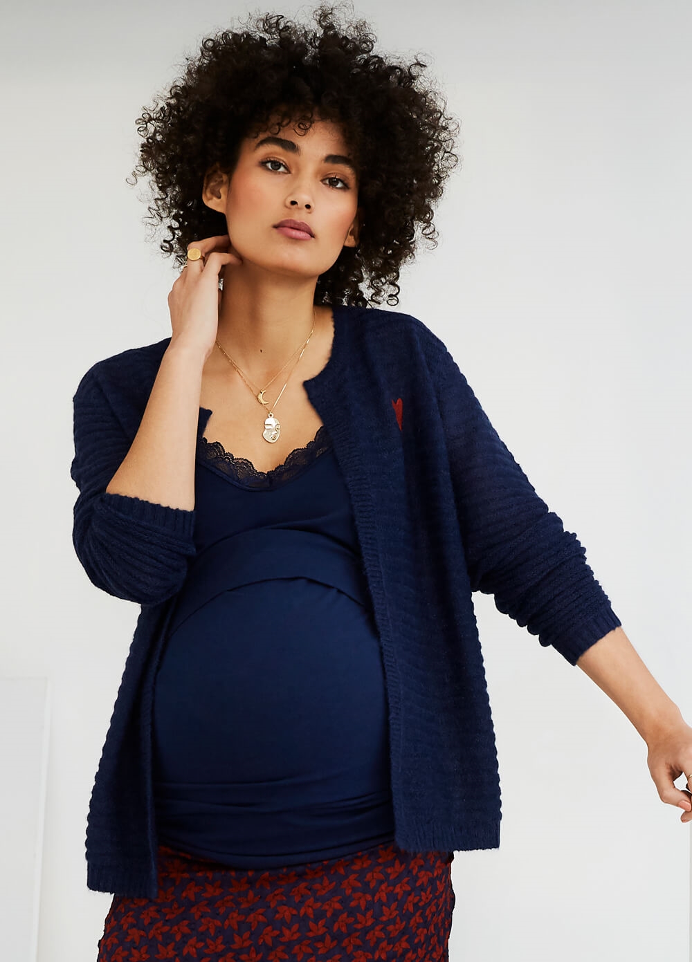 Queen mum - Textured Maternity Knit Cardigan in Blue | Queen Bee