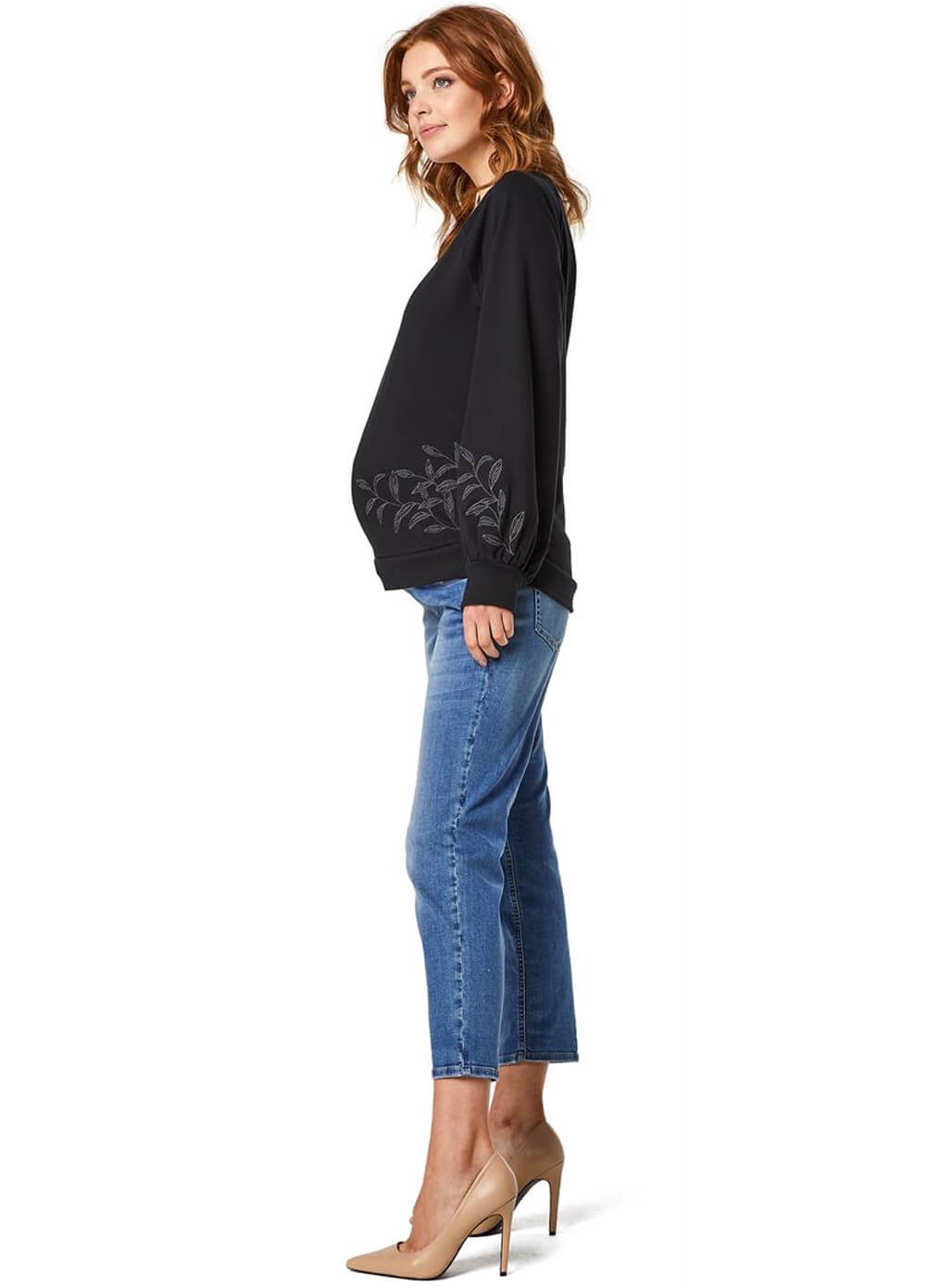 Queen mum - Embroidered Leaf Organic Maternity Sweater | Queen Bee