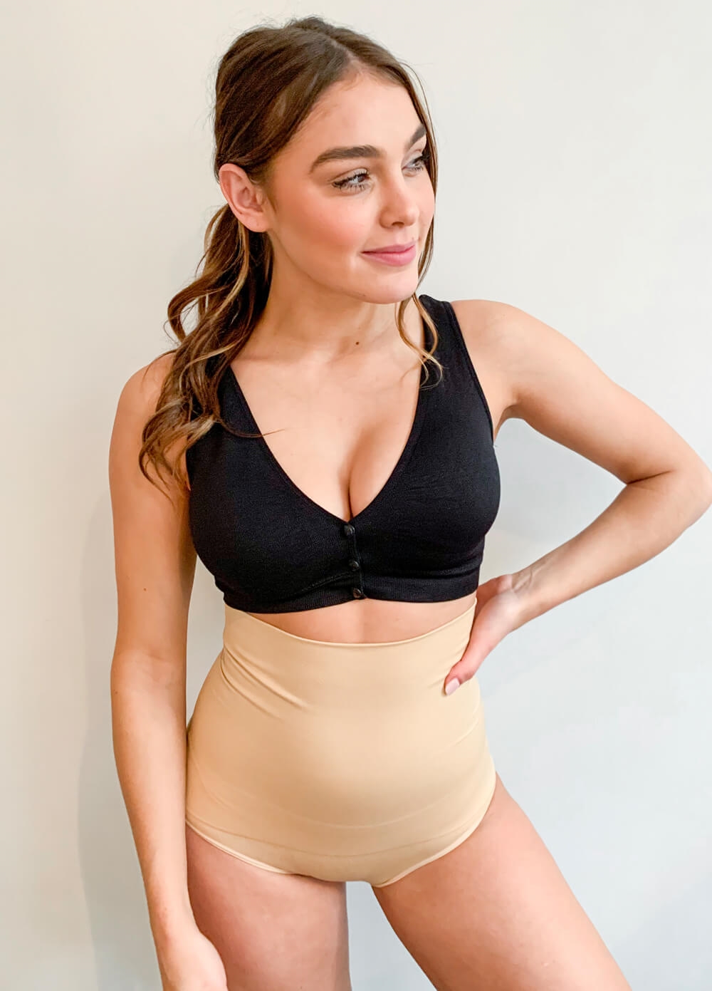 Queen Bee - Kayla Button Maternity Nursing Sleep Bra in Black