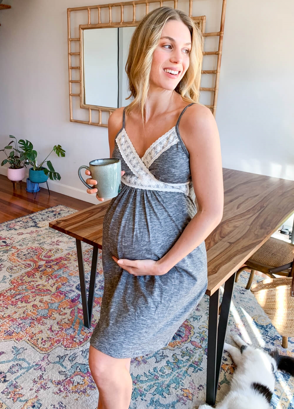 Lait & Co - Moselle Maternity & Nursing Chemise in Grey | Queen Bee