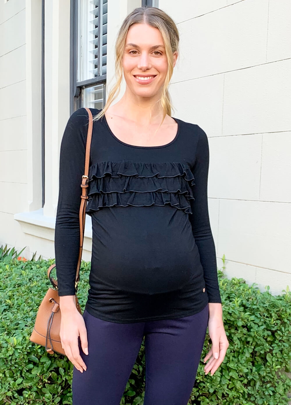 Floressa - Devyn Maternity & Nursing Ruffle Top in Black | Queen Bee