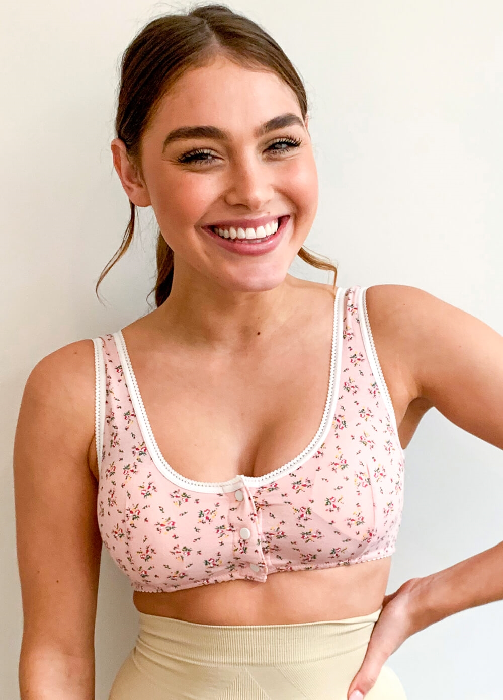 Queen Bee - Rosa Button Maternity Nursing Sleep Bra - Pink Floral