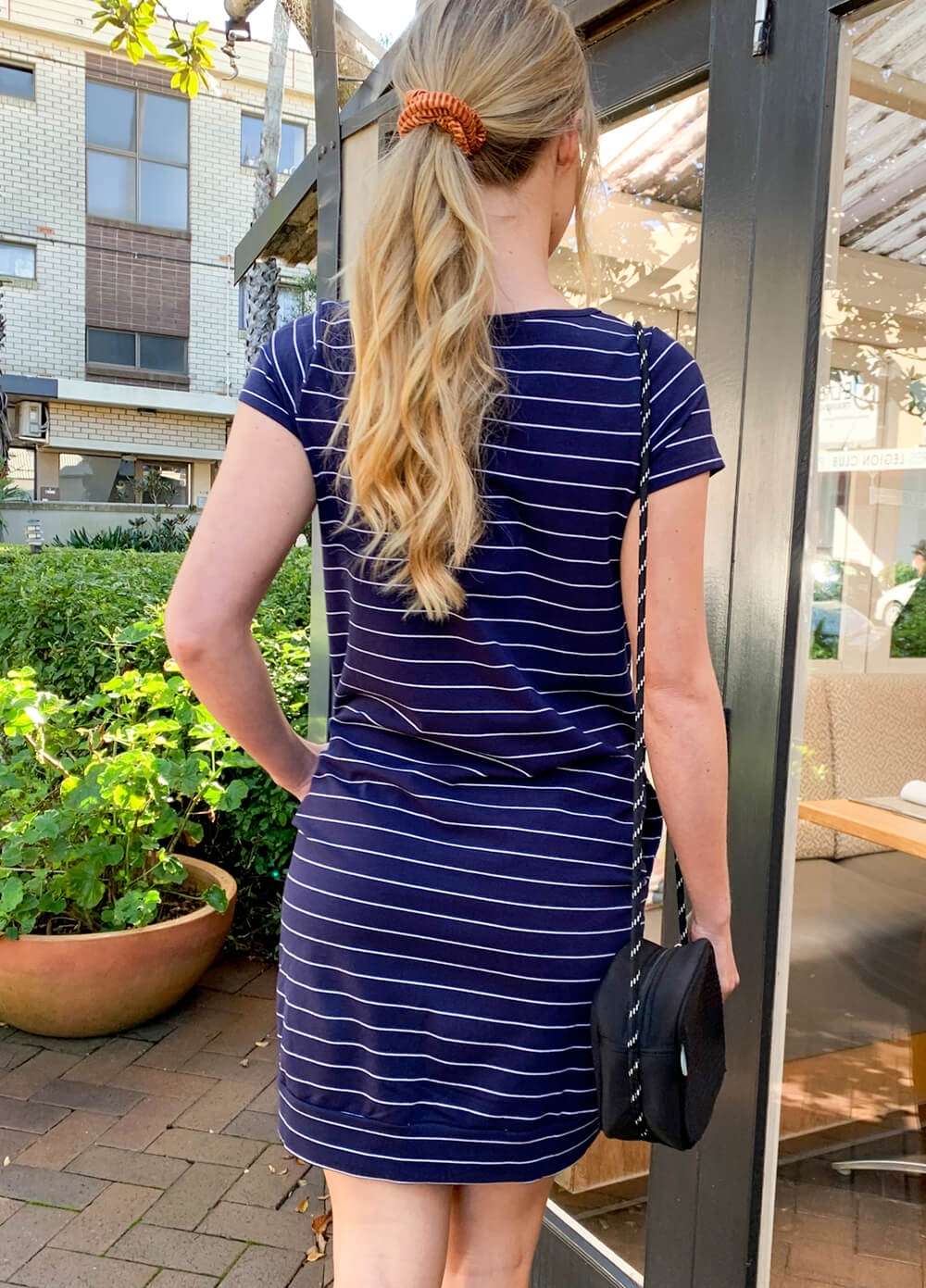 Iconic Mama Journey Dress in Navy Stripes by Trimester