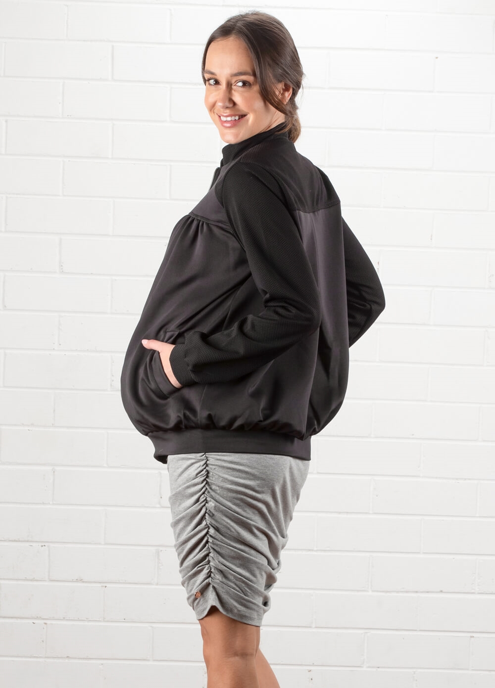 Elizabeth Maternity Bomber Jacket in Black by Imanimo