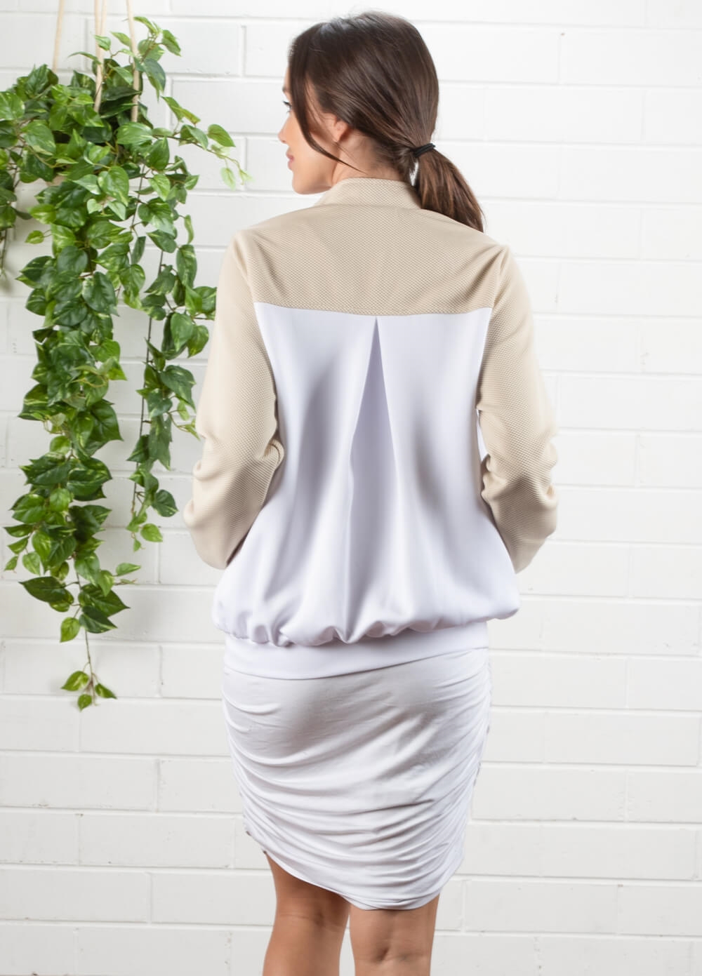 Elizabeth Maternity Bomber Jacket in Cream by Imanimo