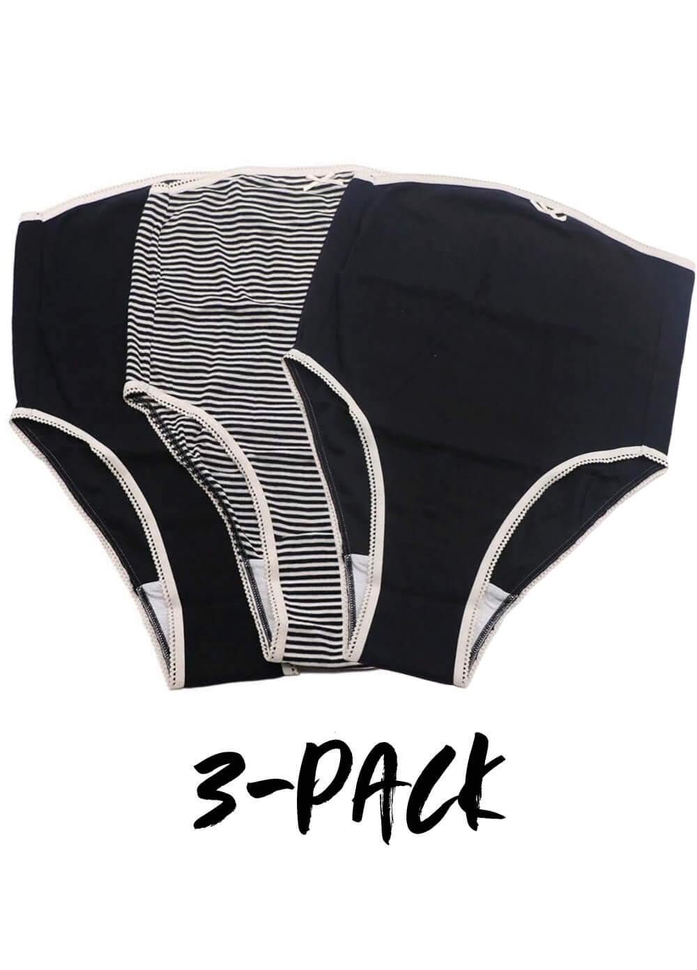 Queen Bee - Evelina 3-pack Maternity Briefs in Black Stripes