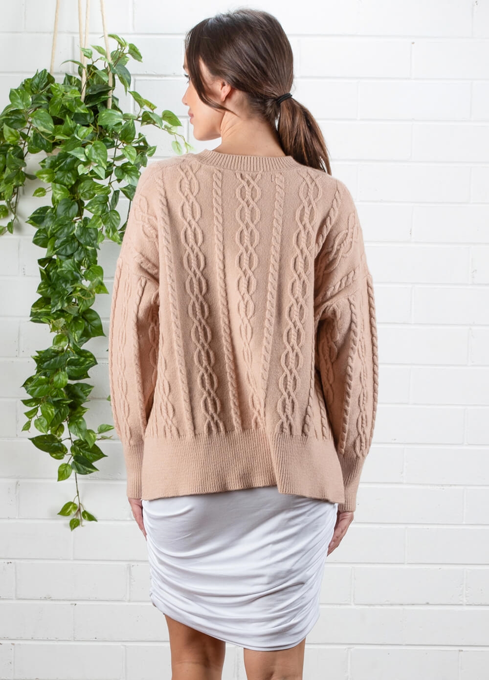 Lait & Co - Josie Cable Knit Cropped Jumper in Camel | Queen Bee