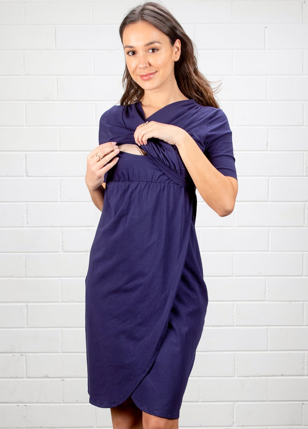 Ellen Navy Blue Breastfeeding Wrap Dress by Dote Nursingwear