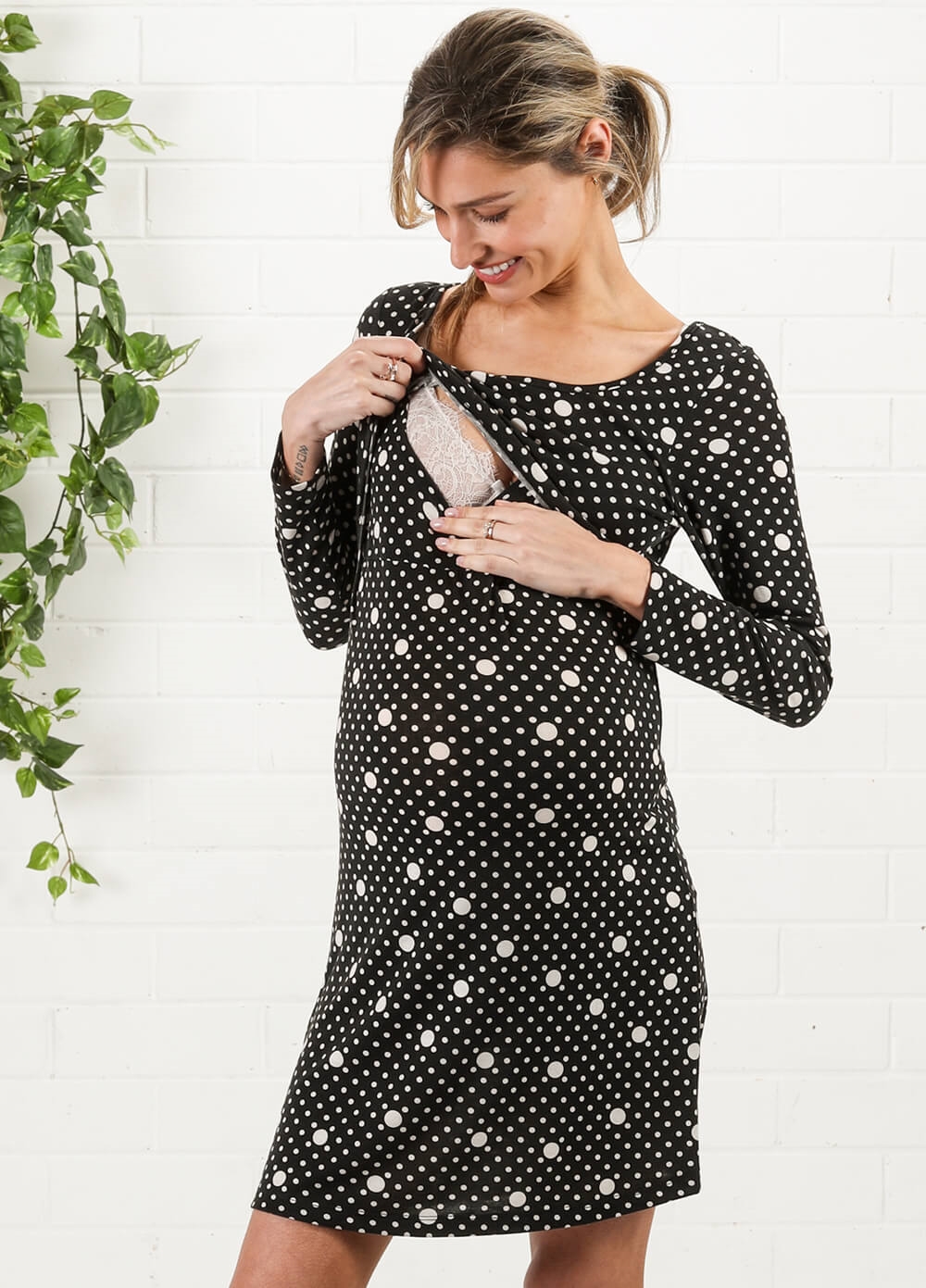 Tayla Spotted Polkadot Maternity Nursing Dress by Trimester Clothing