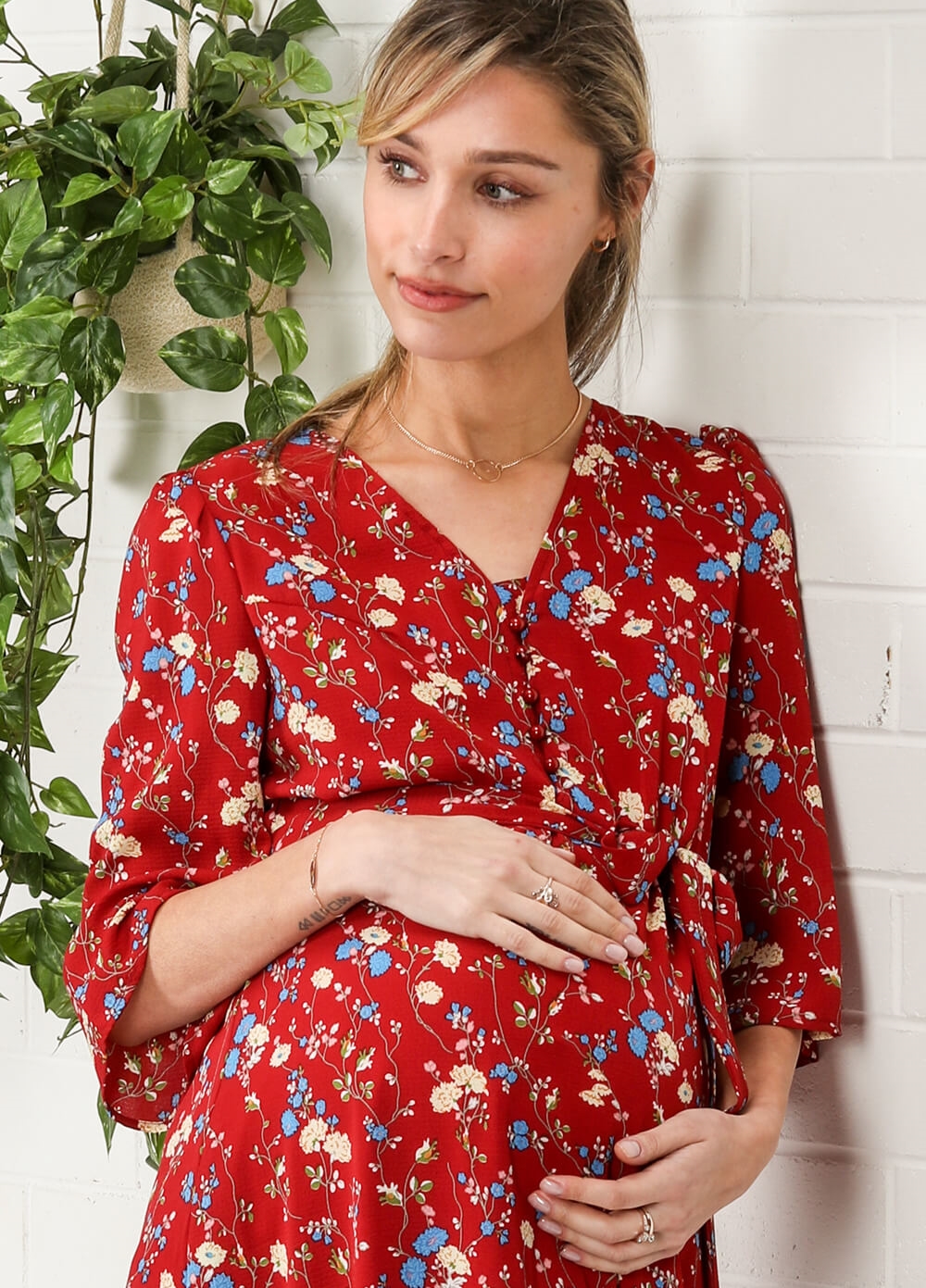 Lait & Co - Provence Maternity Dress in Red Floral | Queen Bee