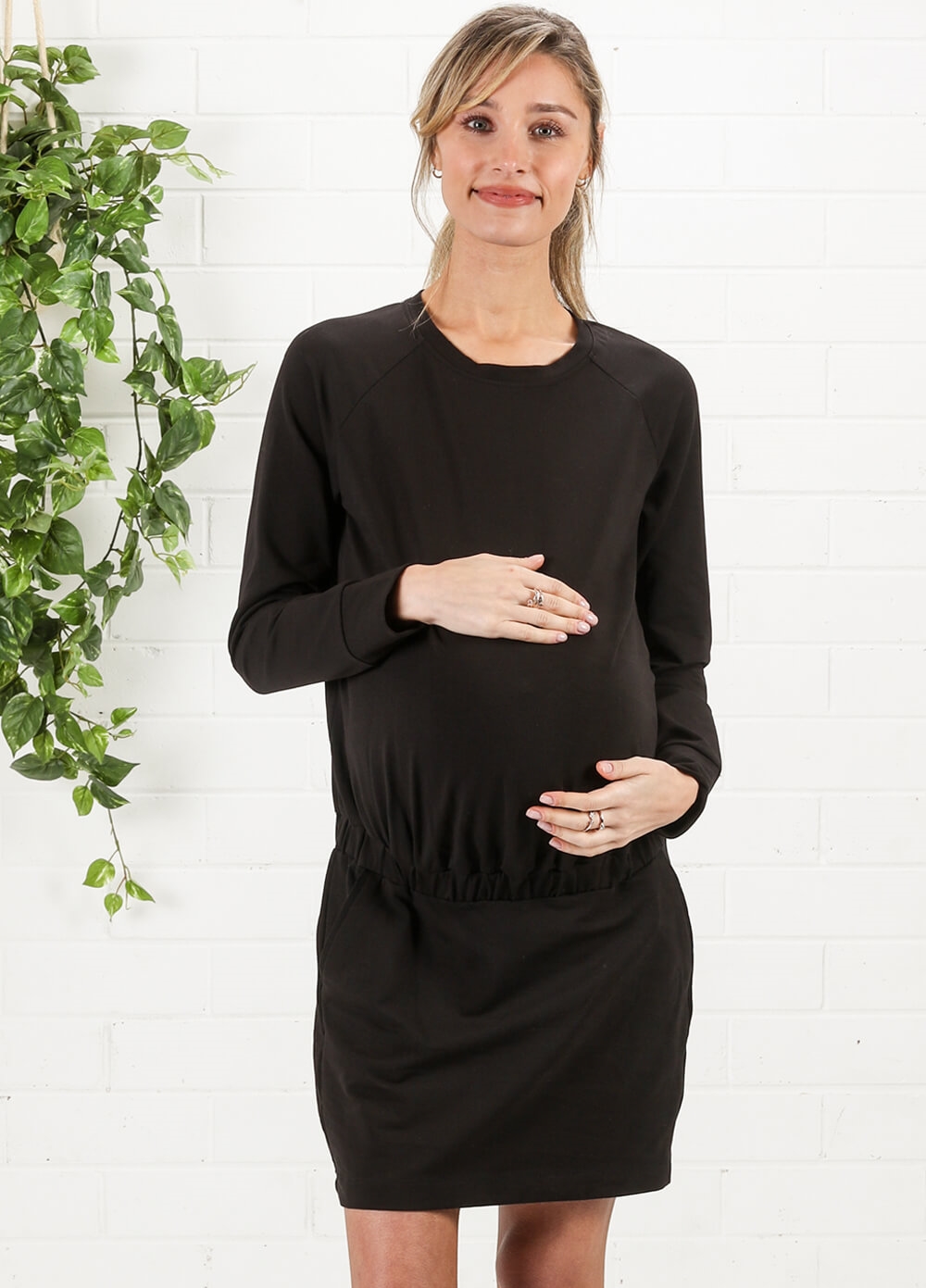 Imanimo - Dakota Maternity Sweater Dress in Black | Queen Bee
