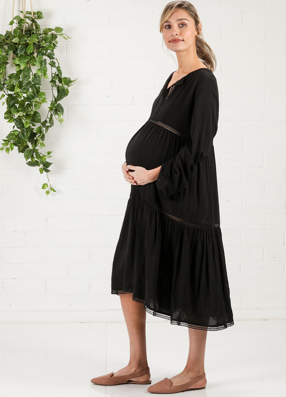 Imanimo - Tina Crochet Trim Maternity Boho Dress | Queen Bee