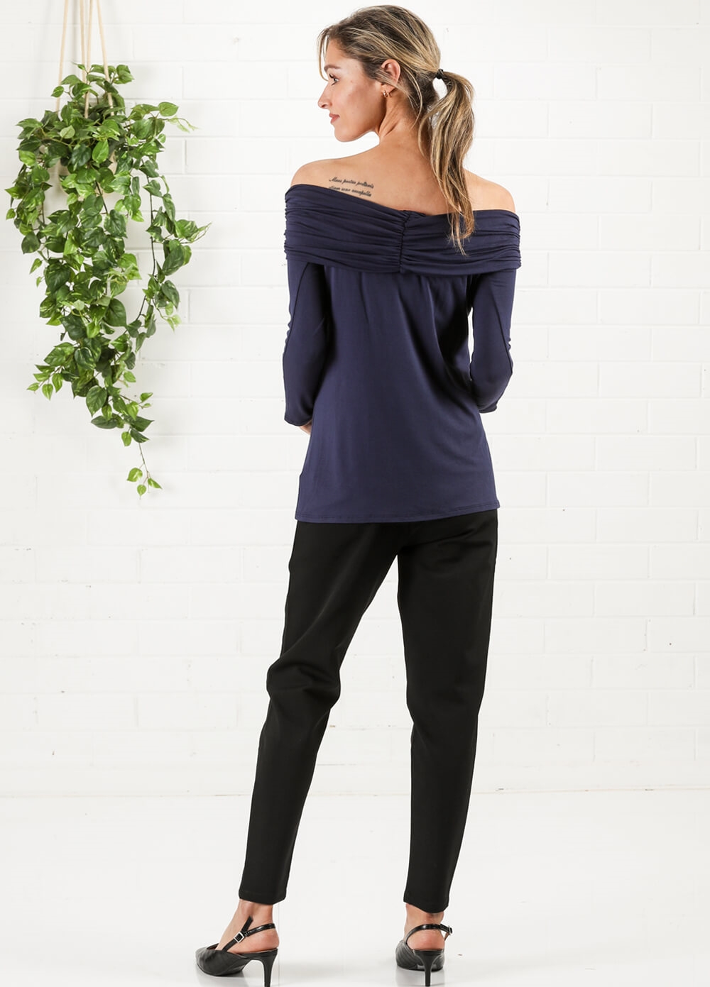 Off Shoulder Maternity Top in Navy by Maternal America 