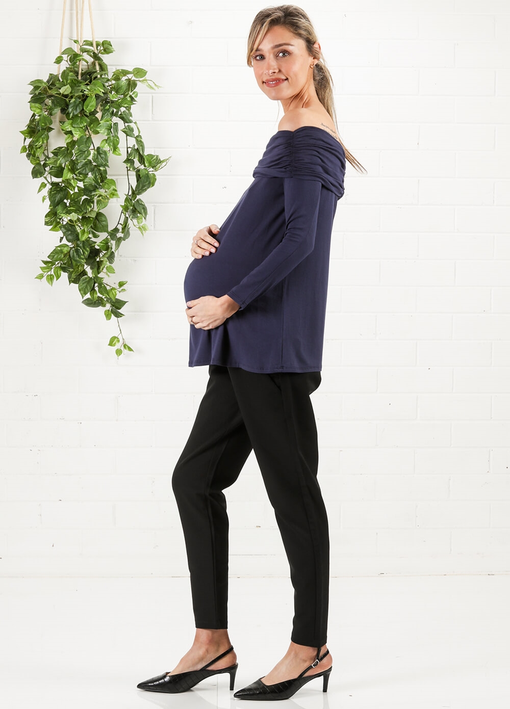 Off Shoulder Maternity Top in Navy by Maternal America 