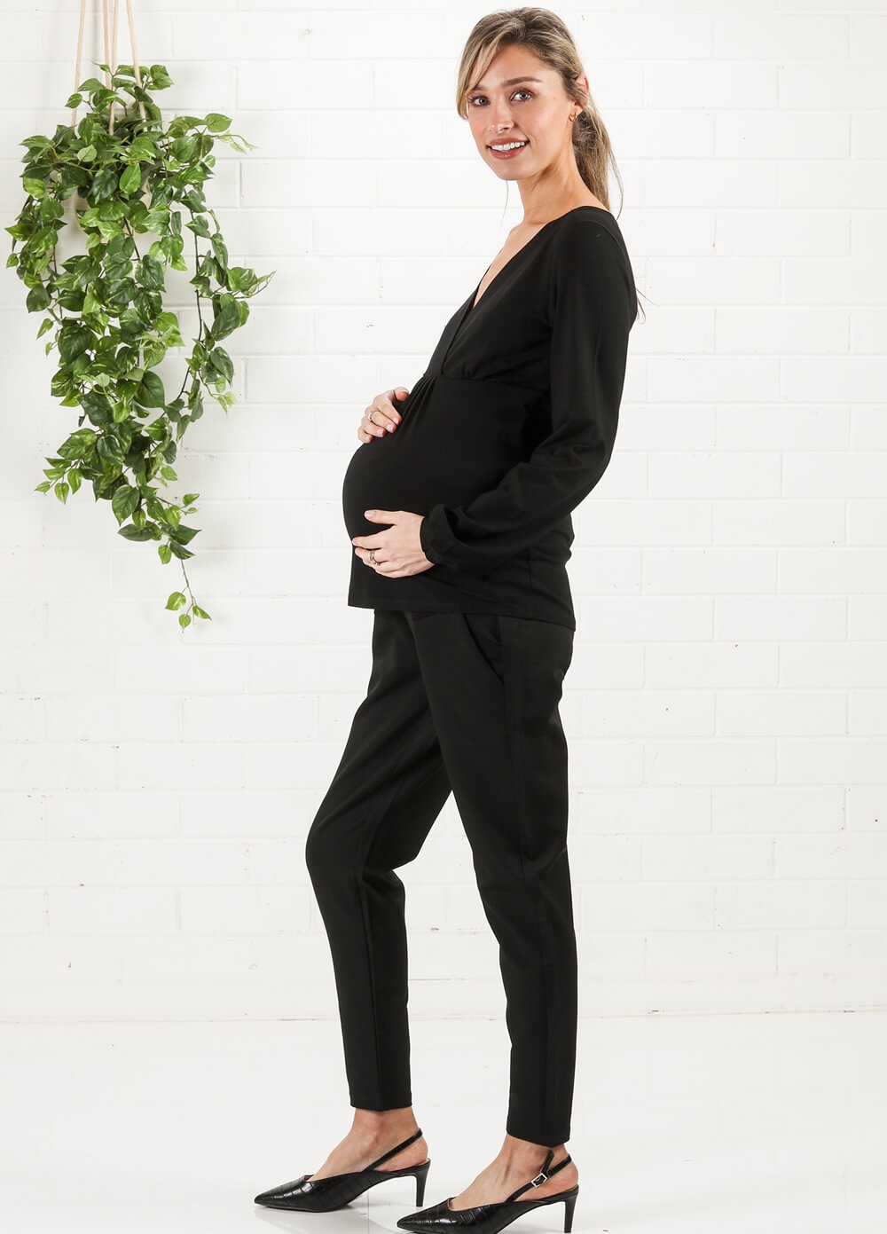 Puff Sleeve Maternity & Nursing Blouse in Black by Queen mum