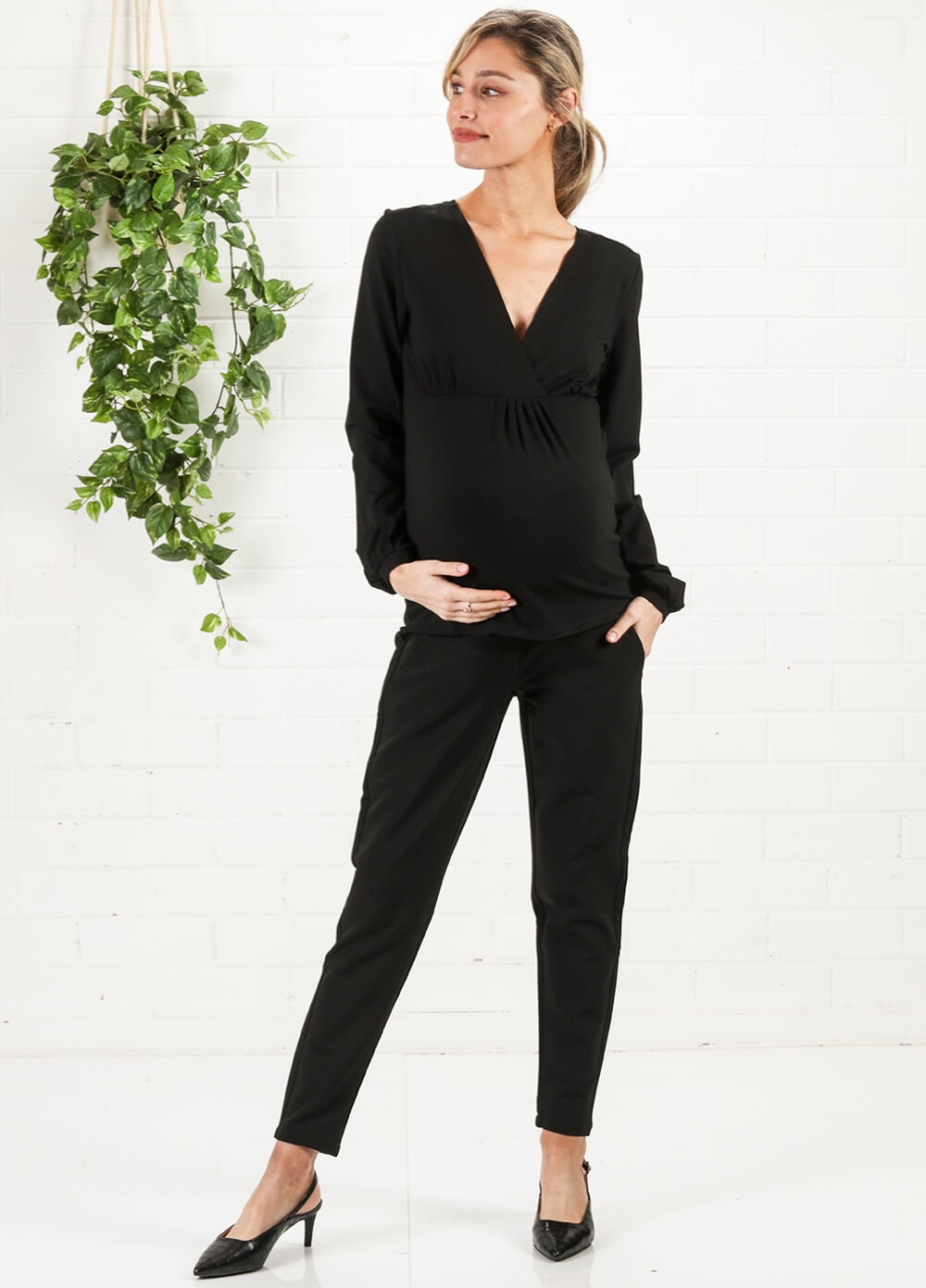 Puff Sleeve Maternity & Nursing Blouse in Black by Queen mum