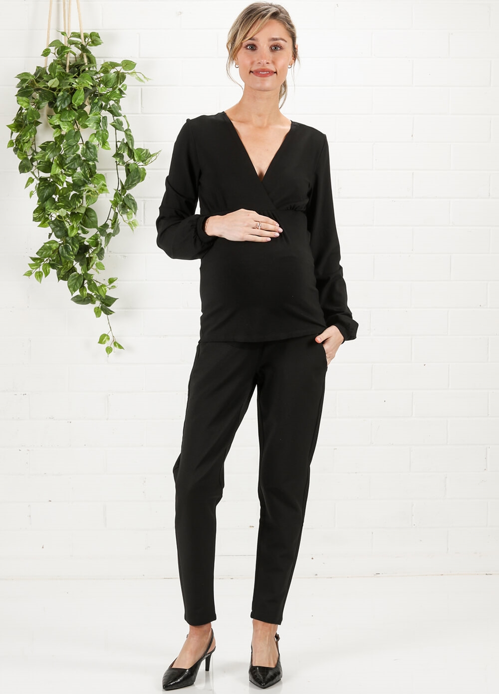 Puff Sleeve Maternity & Nursing Blouse in Black by Queen mum