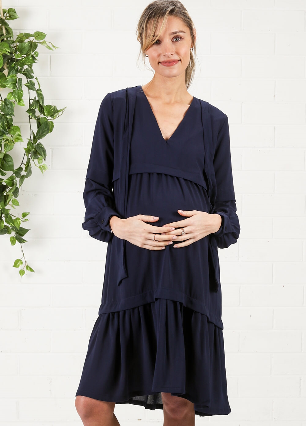 Imanimo - Nadia Tiered Maternity Midi Dress in Blue | Queen Bee