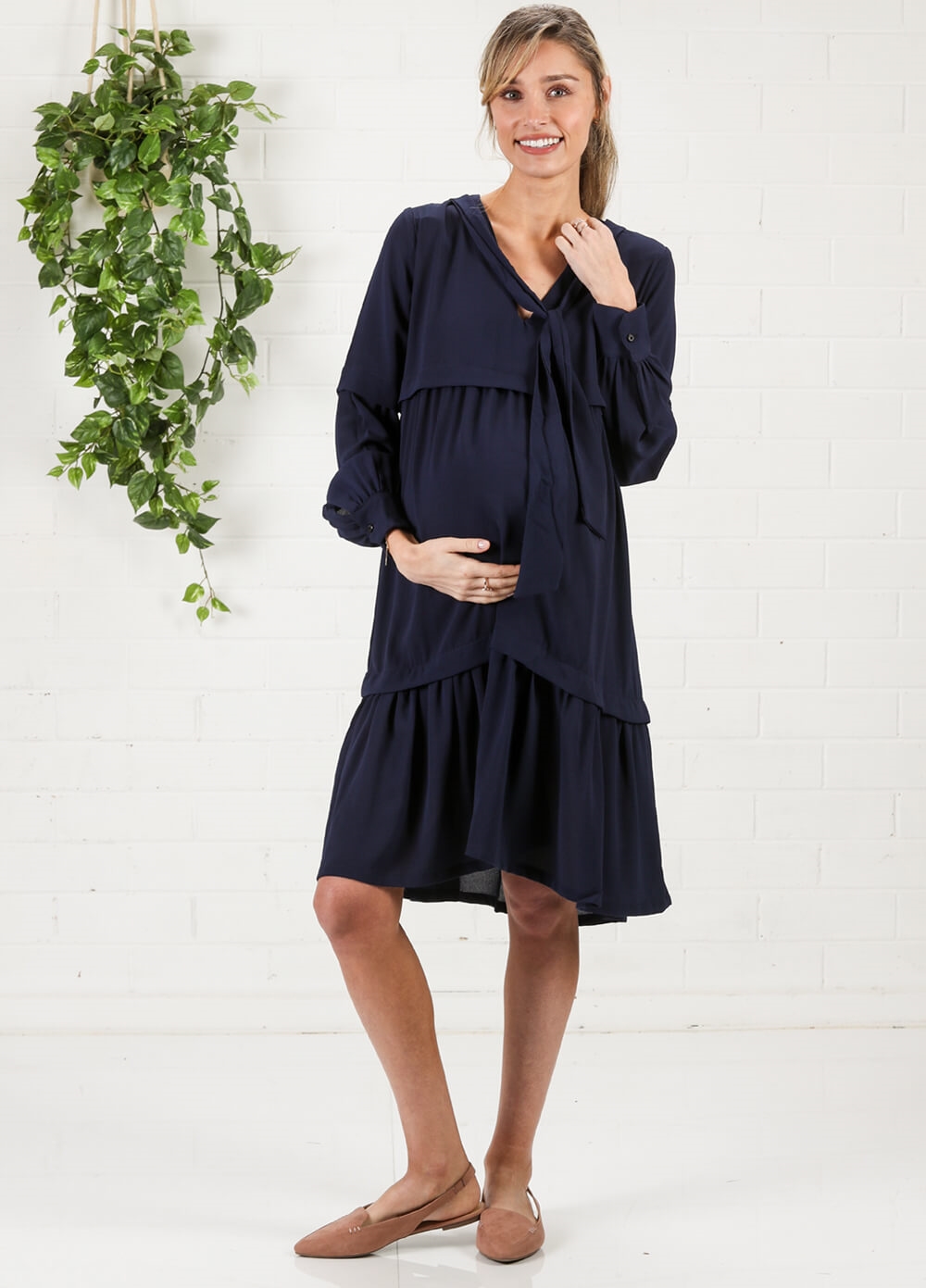 Imanimo - Nadia Tiered Maternity Midi Dress in Blue | Queen Bee