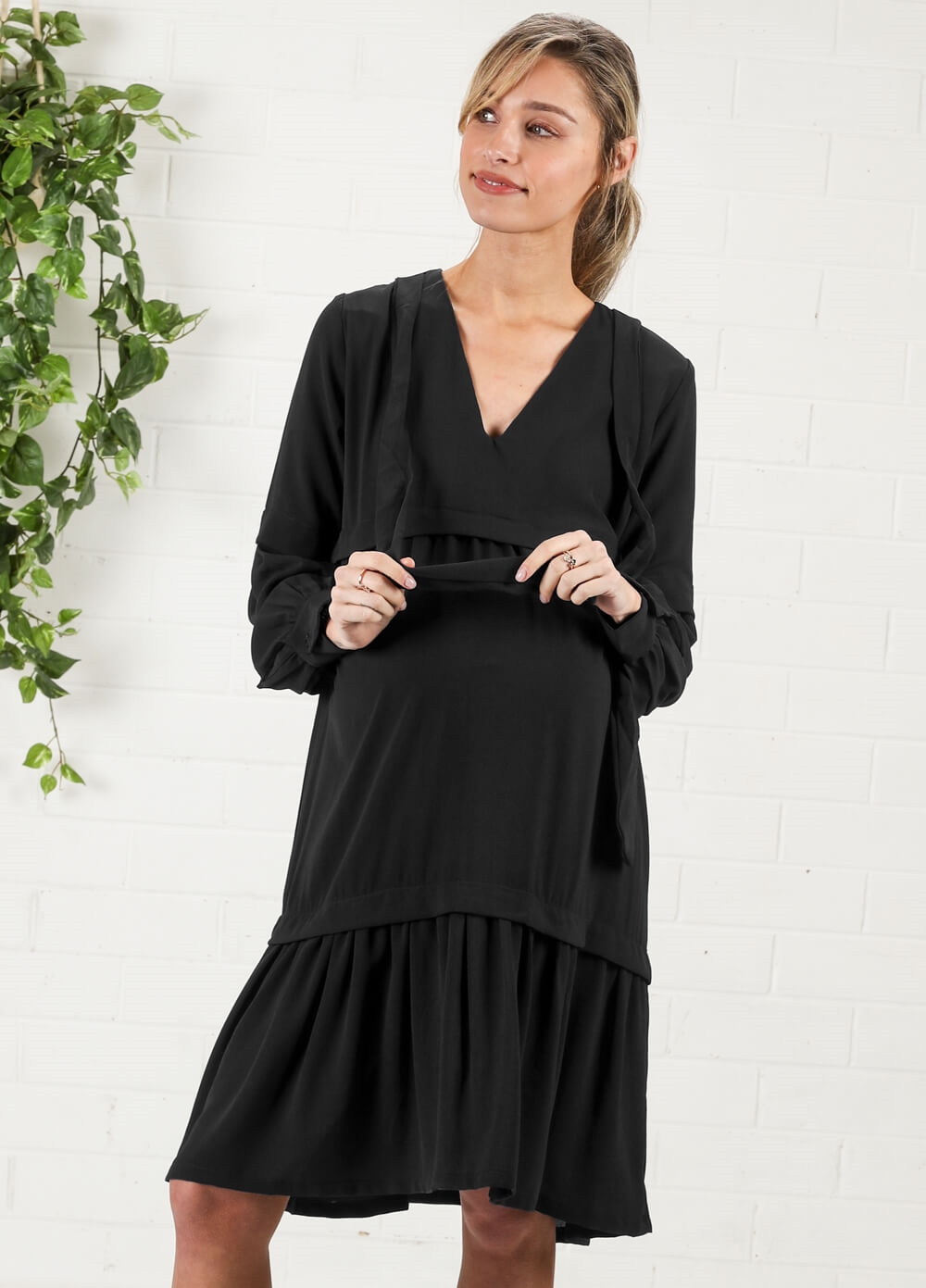 black tiered dress midi