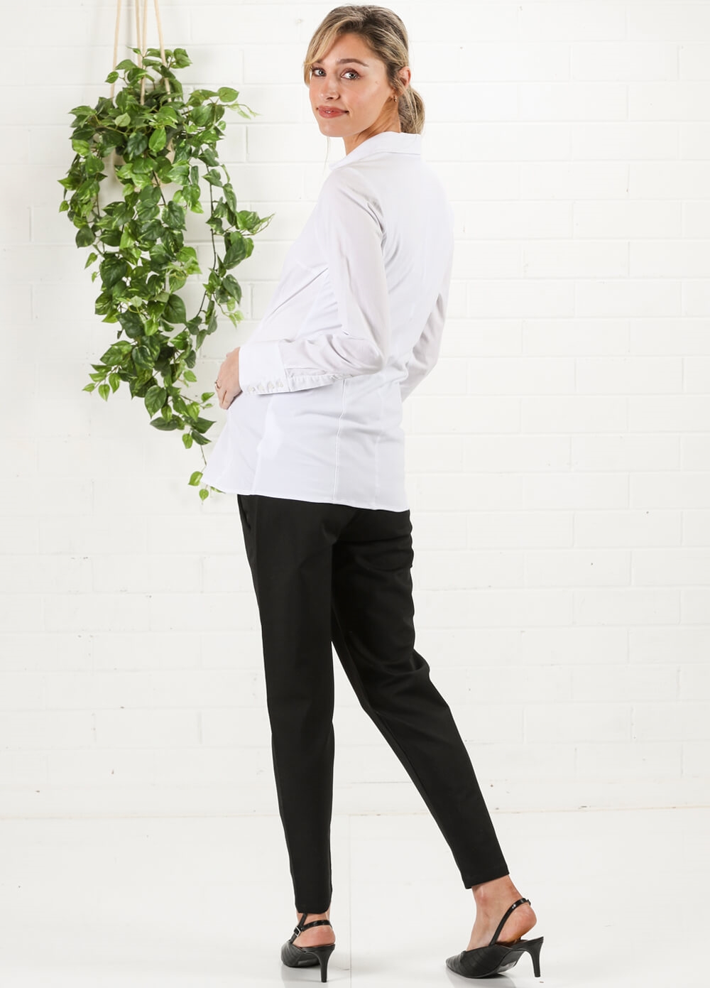 White Collared Maternity Work Shirt by Queen mum | Queen Bee